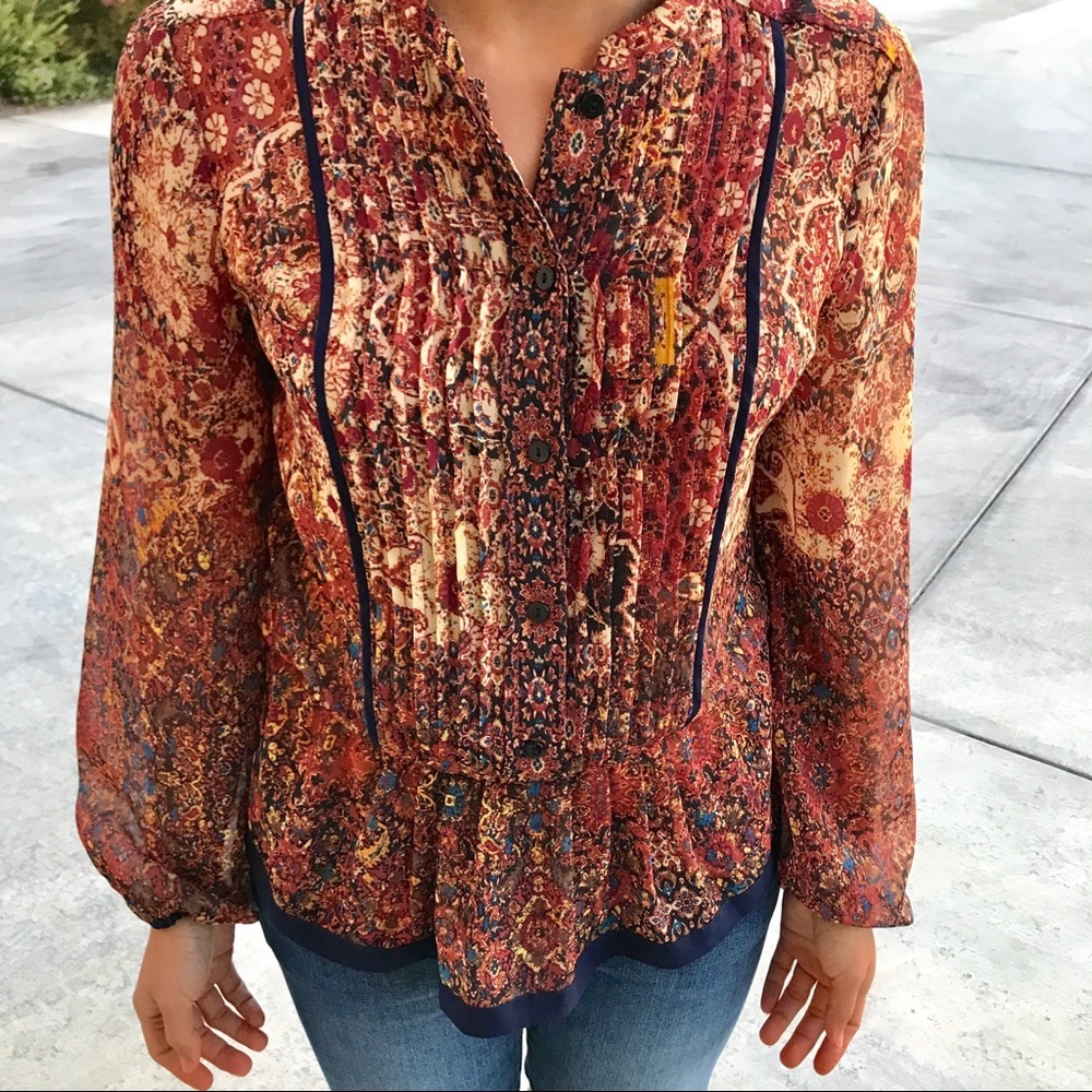 ANTHRO Sanctuary Pleated long sleeve brown boho
